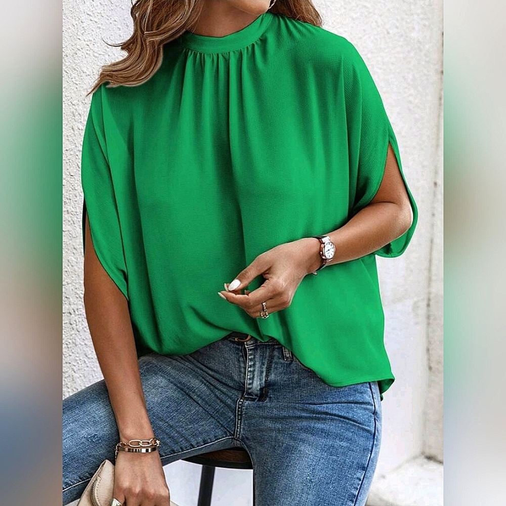 New Luxe Flowy Tie Dolman Sleeve Top Blouse Green - Picture 4 of 7